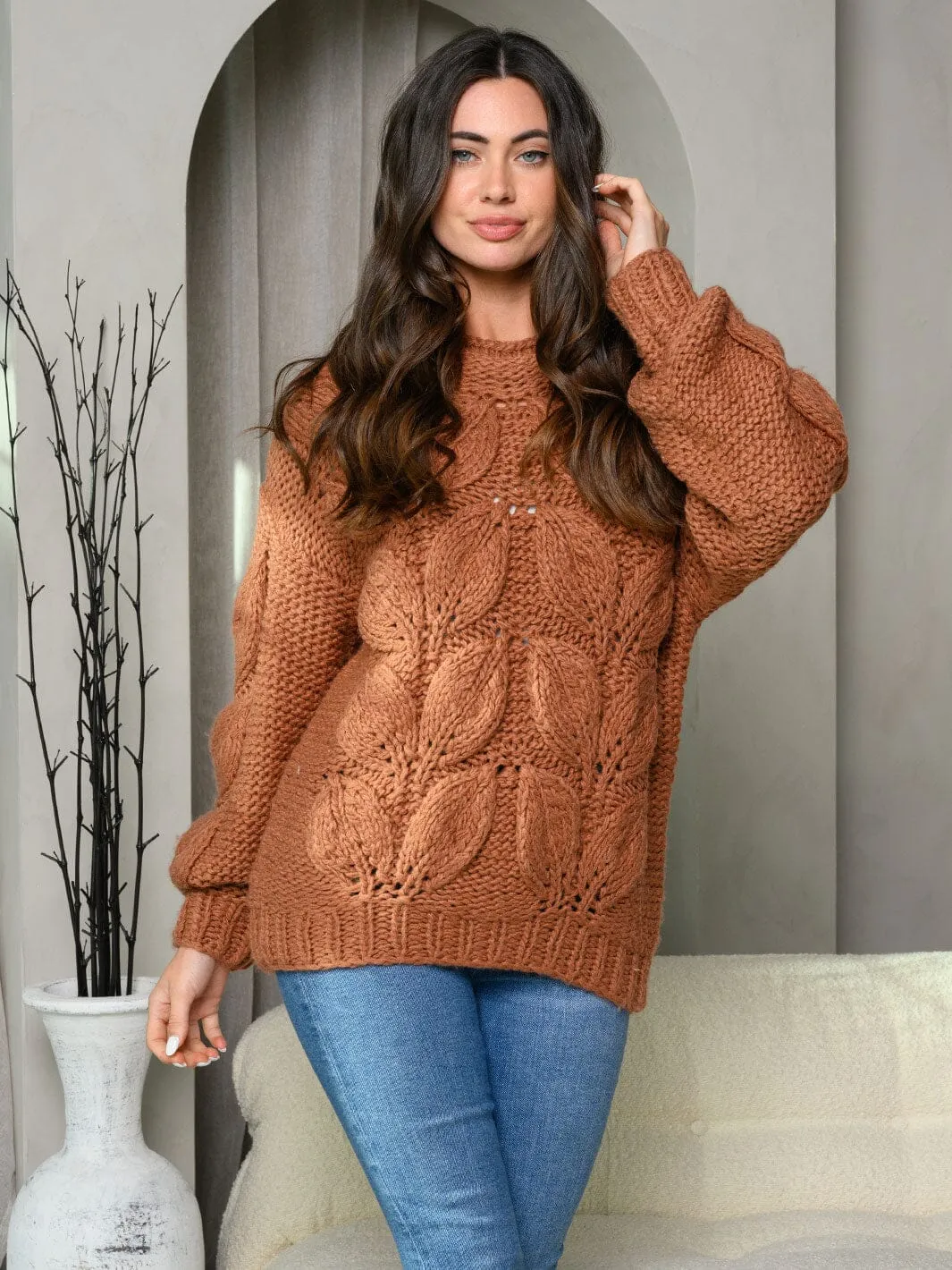 WOMEN'S LONG SLEEVE KNIT DETAILED SWEATER