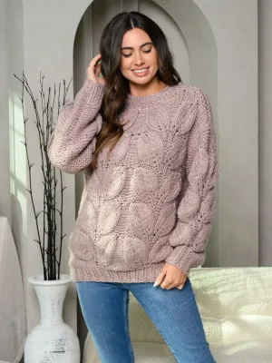 WOMEN'S LONG SLEEVE KNIT DETAILED SWEATER