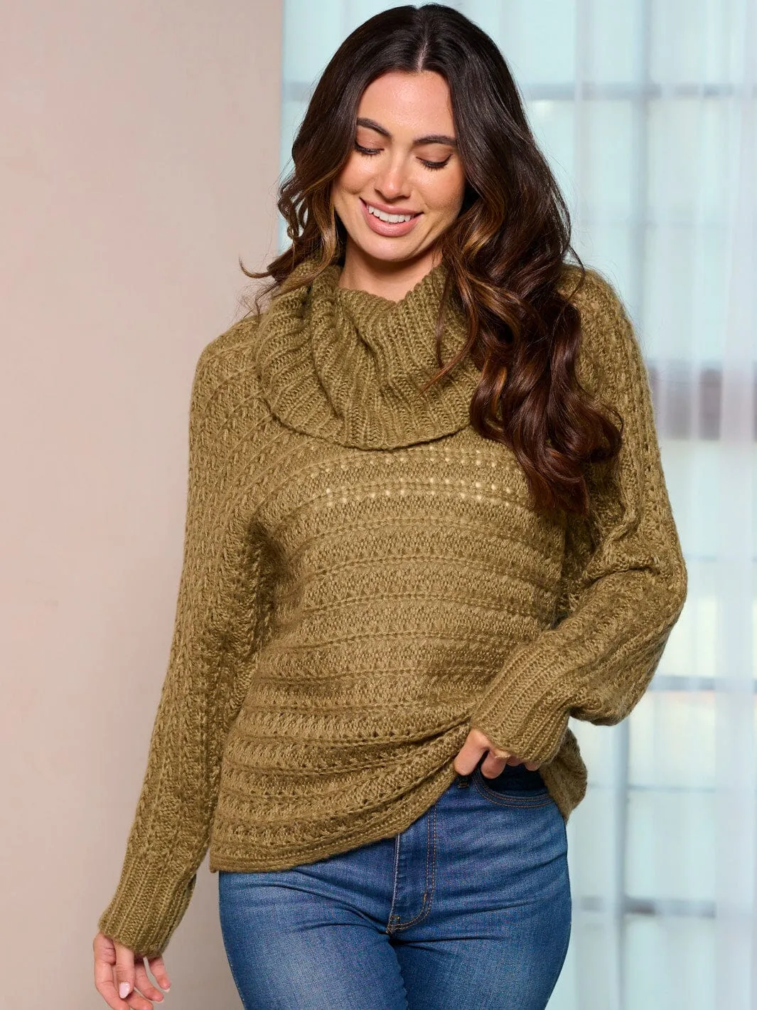 WOMEN'S LONG SLEEVE TURTLE NECK KNIT PULLOVER SWEATER