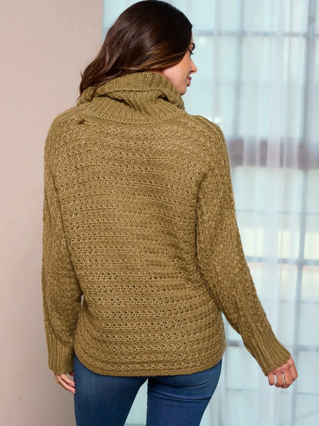 WOMEN'S LONG SLEEVE TURTLE NECK KNIT PULLOVER SWEATER