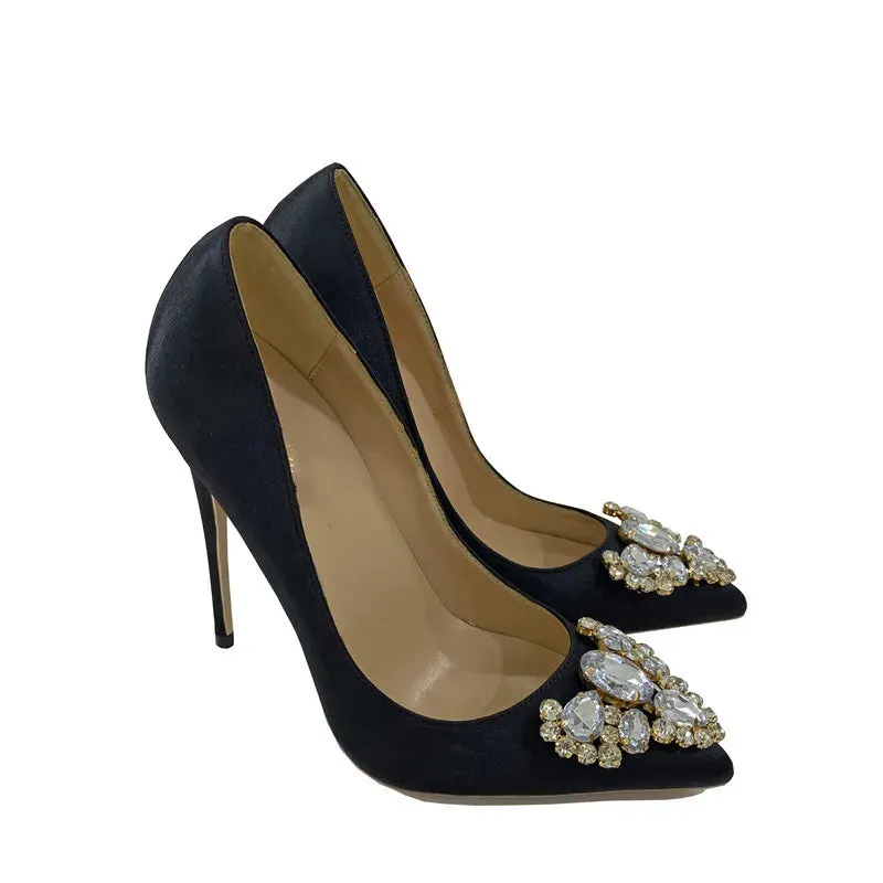 Women's Shiny diamond button high heels