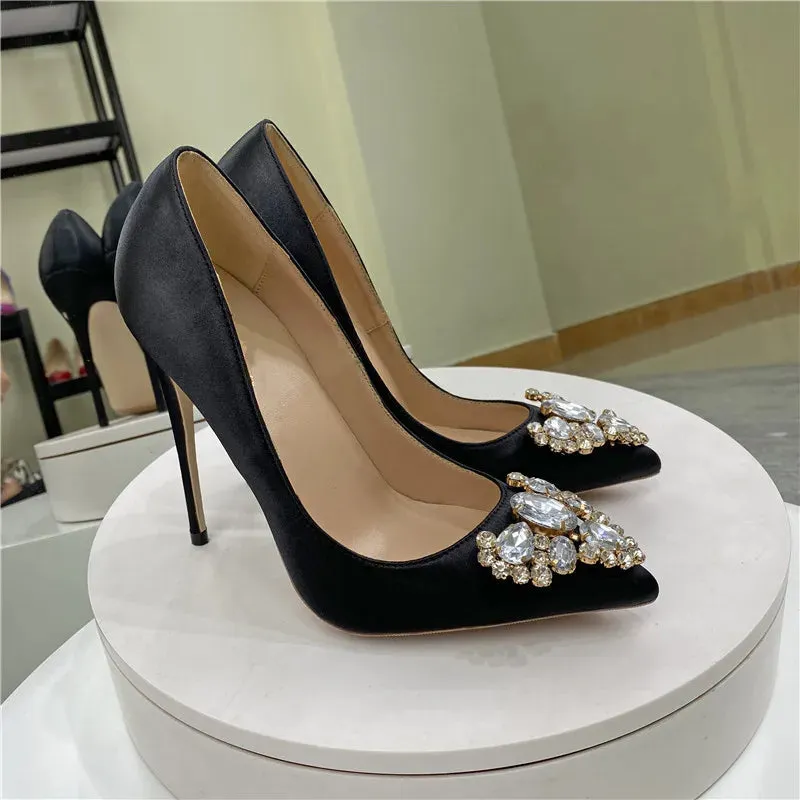 Women's Shiny diamond button high heels