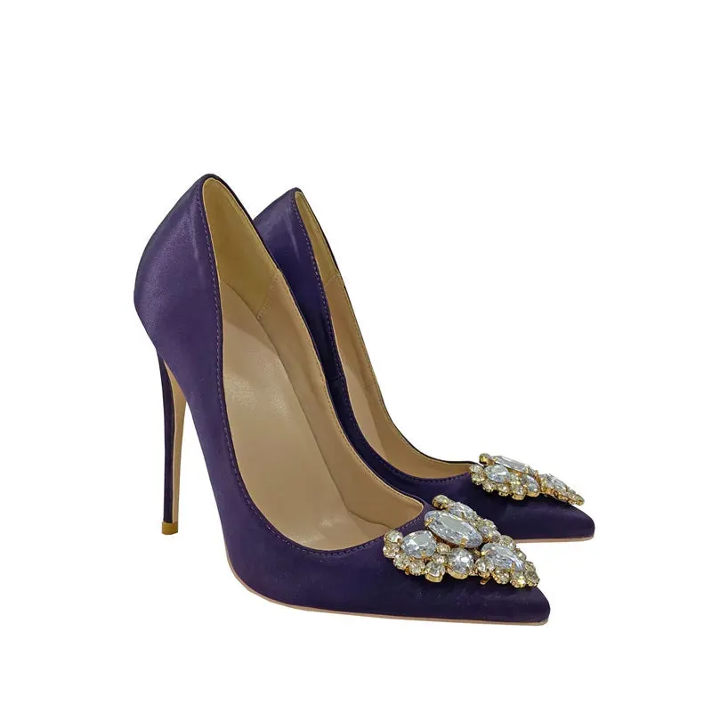 Women's Shiny diamond button high heels
