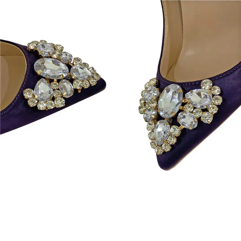 Women's Shiny diamond button high heels