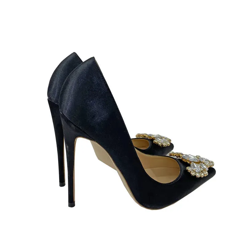 Women's Shiny diamond button high heels
