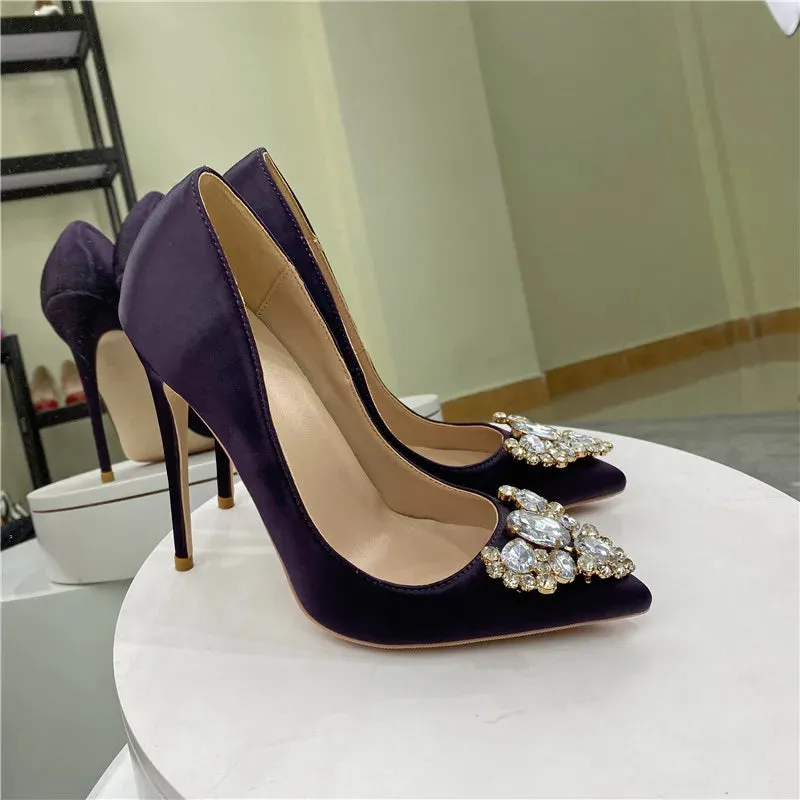 Women's Shiny diamond button high heels