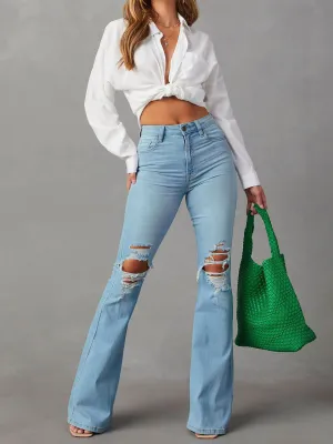 Women's Stylish Ripped Blue High Waist Flared Jeans | Perfect for All Seasons