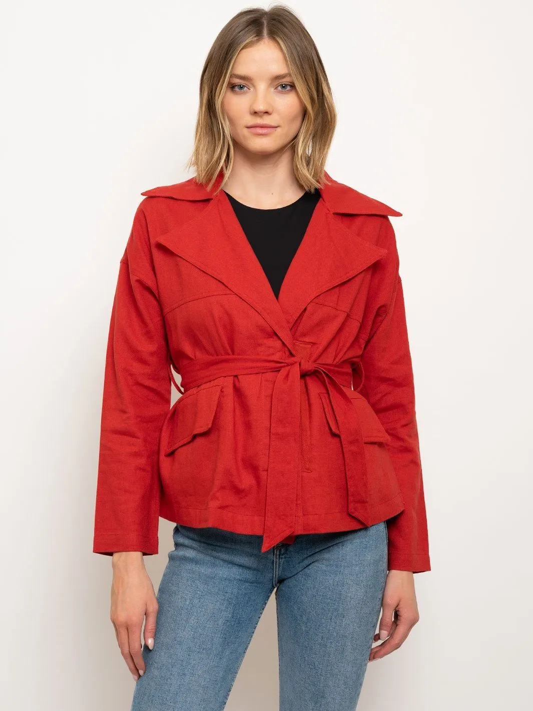 WOMEN'S UTILITY ZIPPER TRENCH BELTED JACKET