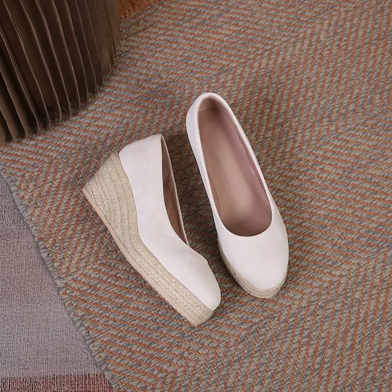 Women's Wedge Heel Thick Sole Round Toe Shallow Mouth Single Shoe