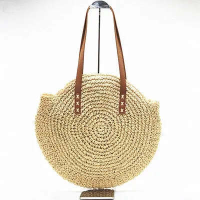 Woven Round Straw Shoulder Bag