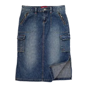 Y2K Denim Cargo Midi Skirt (XS)