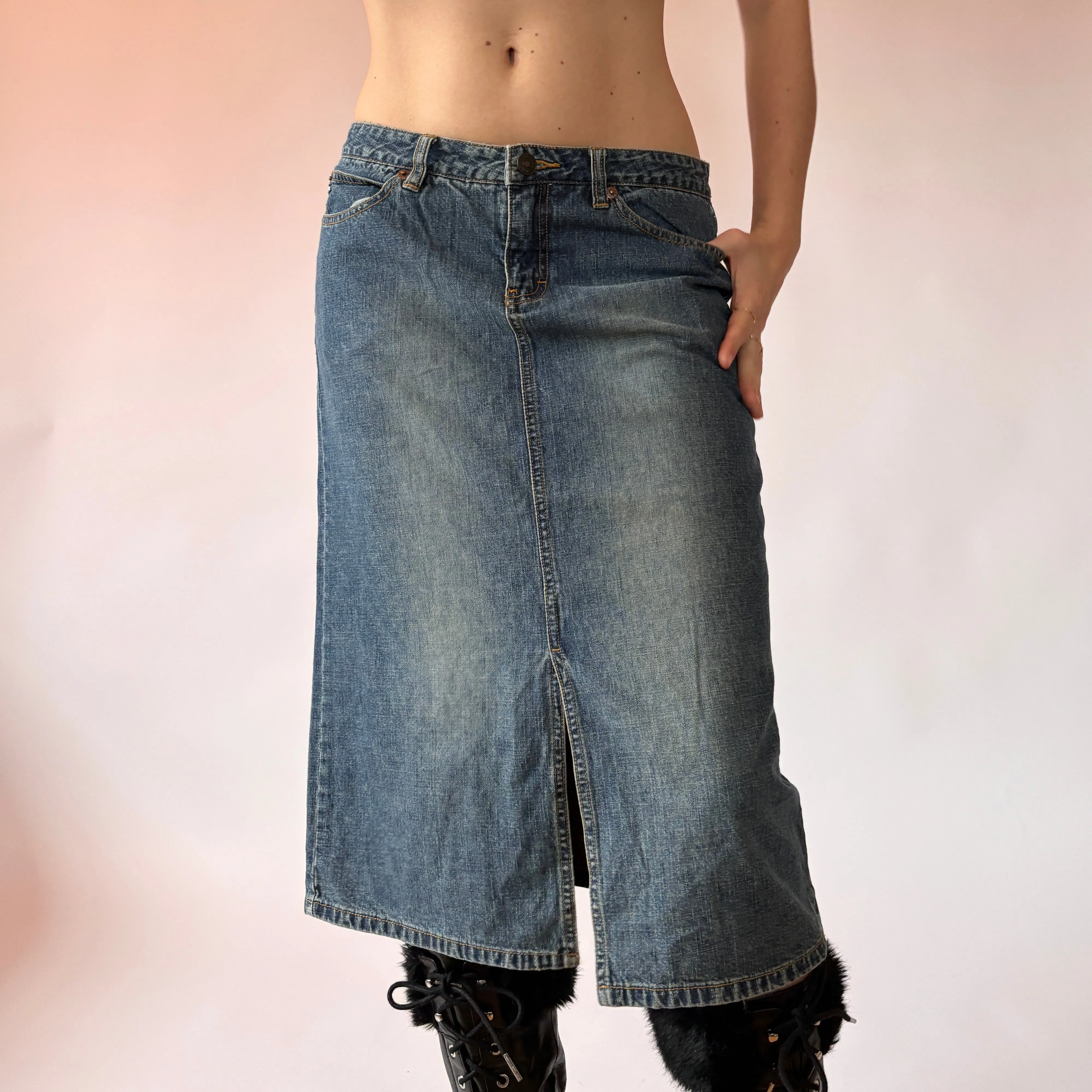 Y2K Denim Midi Skirt (S)