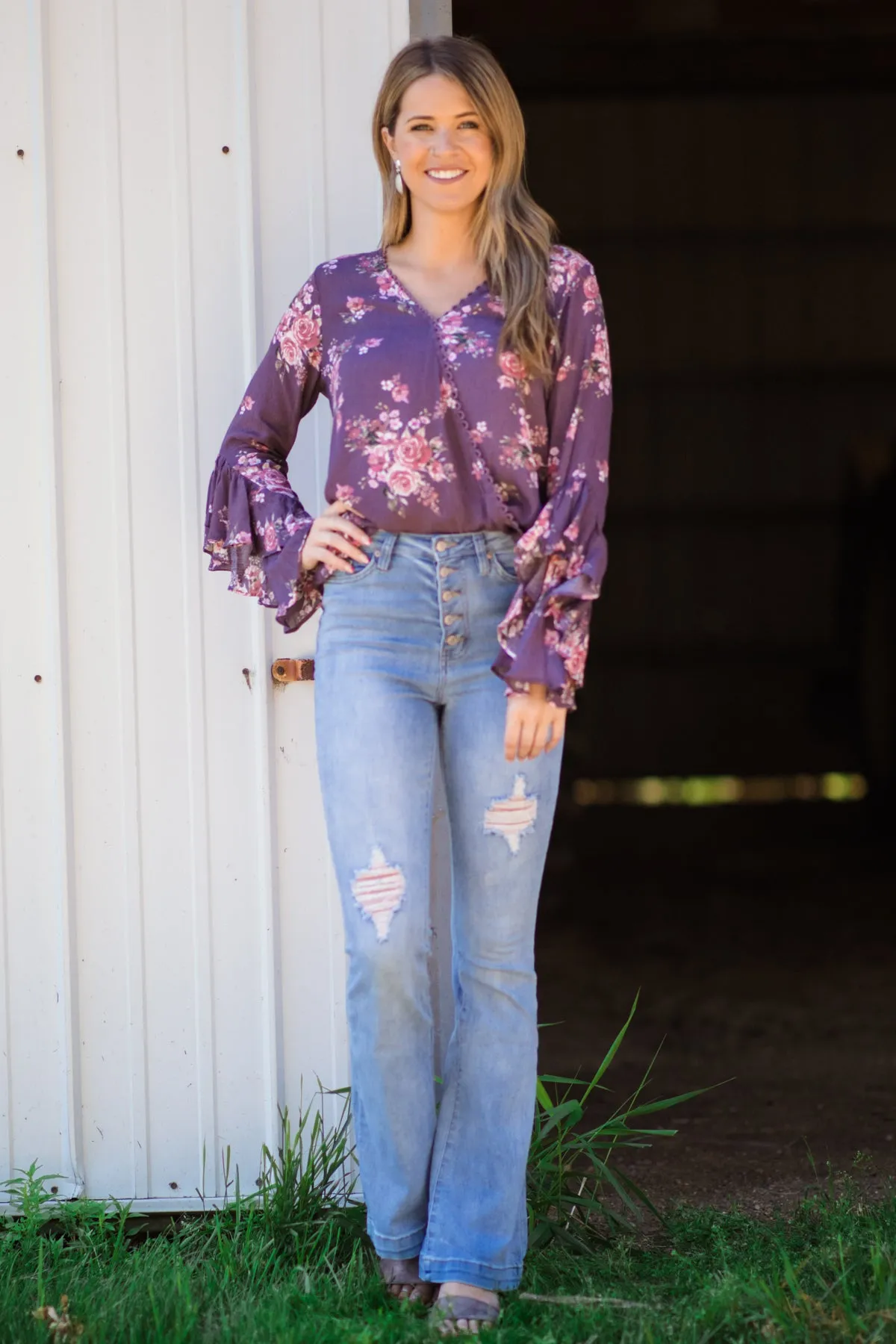 YMI Medium Wash Button Fly Flare Jeans