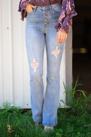 YMI Medium Wash Button Fly Flare Jeans
