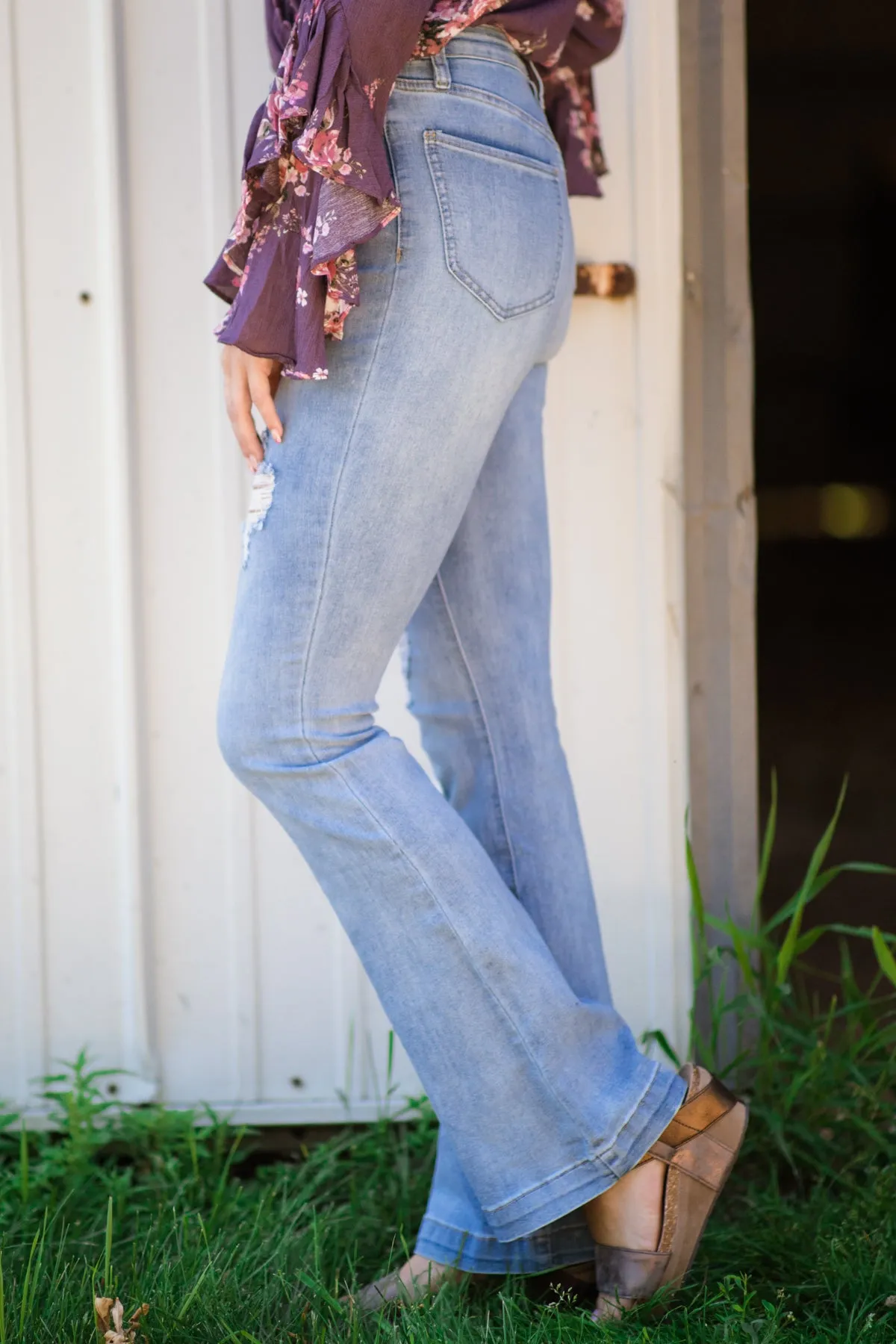 YMI Medium Wash Button Fly Flare Jeans